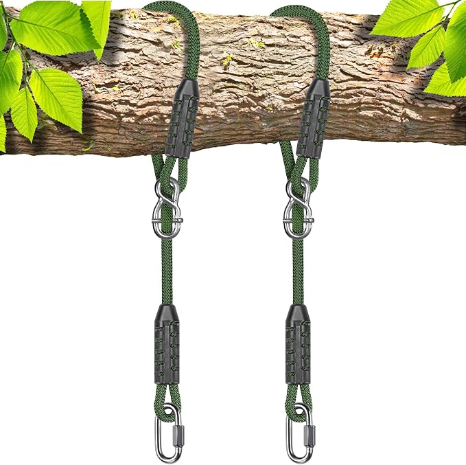 SELEWARE 10ft Adjustable Tree Swing Rope Hammock Straps Hanging Kit - Fast & Easy Install for Hammock Chair, Tire Swing - Indoor/Outdoor Playground Accessories - Green, 2 Pack