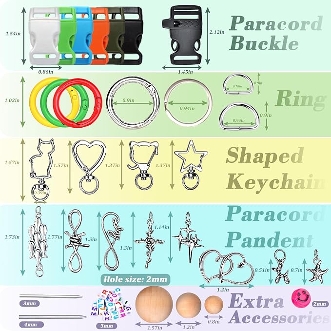 WEREWOLVES Paracord Bracelet Jig Kit - 4MM, 3MM, 2MM Parachute Combo Kit, 10FT Rope Complete Accessories and Paracord Jig Bracelet Maker (Nature, 10FT-35 Color)