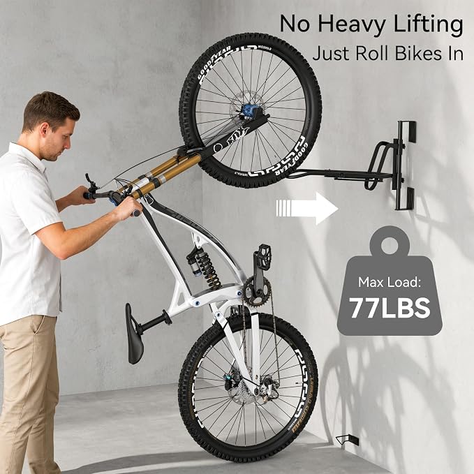 Housolution Swivel Bike Wall Mount, [2 Pack] No Lifting Bike Rack for Wheels Sizes up to 29'', Bike Hangers for Garage, Space-Saving Bike Rack Garage, Bike Hanger for Bikes with Max 3.5'' Tire Width
