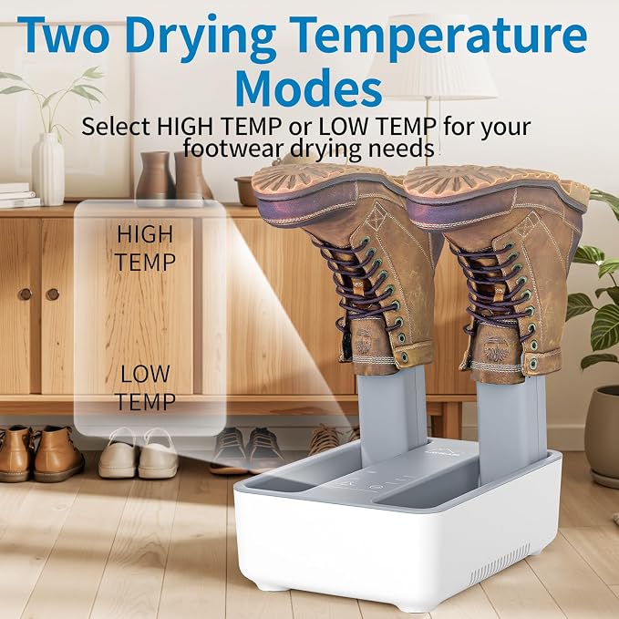 LAVIEAIR Boot Dryer and Deodorizer for Work Boots, Sneakers and Gloves, Portable Shoe Dryer with Retractable Hoses, Timer, and Heat Control.