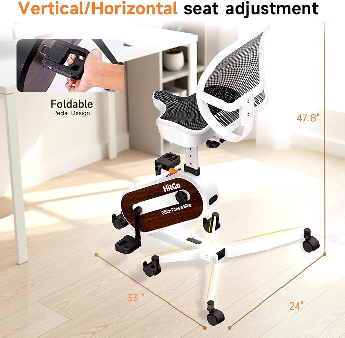 HitGo Office Exercise Bike Desk Chair,330 lbs Heavy Duty Under Desk Bike with 9-Level Height Adjustable Seat 24.4"-33.8",8-Level Resistance & Rolling Wheels,Quiet Fitness Chair for Home Office
