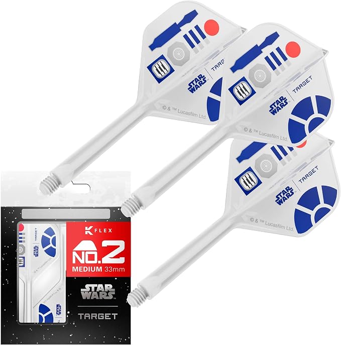 Target Darts Star Wars R2-D2 K Flex Integrated Dart Flights & Shafts | R2D2 Pack of 3 K-Flex, No.2 & No.6 | Short, Intermediate & Medium Disney Kflex Accessories