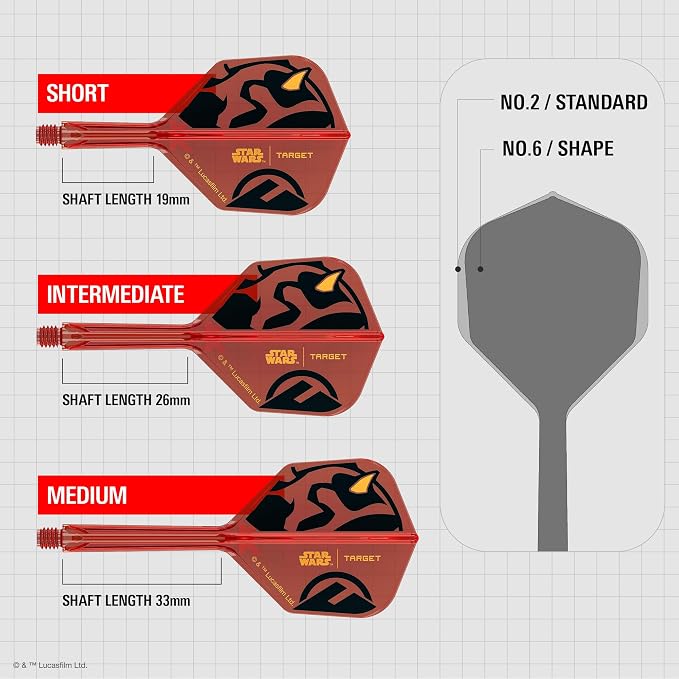 Target Darts Star Wars Darth Maul K Flex Integrated Dart Flights & Shafts | Pack of 3 K-Flex, No.2 & No.6 | Short, Intermediate & Medium Disney K-Flex Accessories
