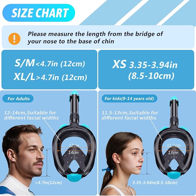Greatever G2 Adults Kids Full Face Snorkel Mask 2 Pcs,Snorkeling Gear with Latest Dry Top System,Foldable 180 Degree Panoramic View,Safe Breathing,Anti-Leak&Anti-Fog Snorkeling Mask with Camera Mount