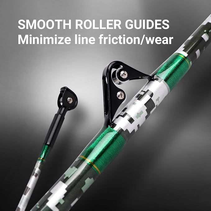 Fiblink 2-Piece Trolling Fishing Rod, Saltwater Roller Rod, Portable Big Game Rod(5’6”/6’/7’)