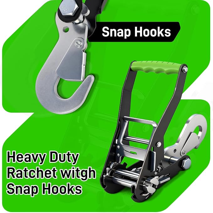 4 Pack Car Tie Down Straps for Trailers, Tire Ratchet Strap with Snap Hooks, 2" x8' 10,000lbs Break Strength -T-Handle Car Hauler Tire Lasso Wheel Straps for Hauling UTV, Truck, SUV