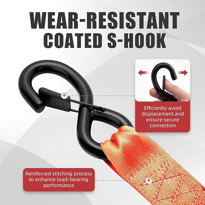Auto Retractable Ratchet Tie-Down Straps 4500 lbs, 2in × 10ft Self-Retracting Ratchet Strap, Heavy Duty S-Hooks, Retract Strap System for Cargo, Trucks, Trailers, Orange, 2 Pack, Damped Rewind