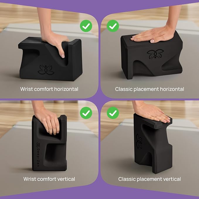 PRO Yoga Blocks | Ergonomic Yoga Block 2 Pack for Wrist Comfort and Support | EVA Foam Exercise Blocks, 2x Knee Pads & Yoga Strap | Pilates Block Set | Bricks to Eliminate Wrist Pain