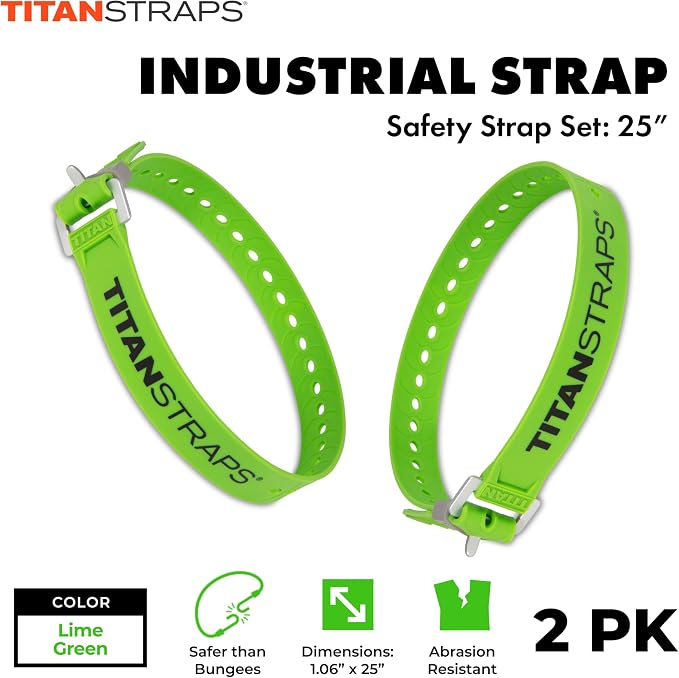 Titan Industrial Straps – Strong & Simple Tie-Downs for Construction (Welders, DIY Home) & 1st Responders – 3 Year Warranty, Batch Tested – 70 lb. Working Load, Lime Green, 2-Pack
