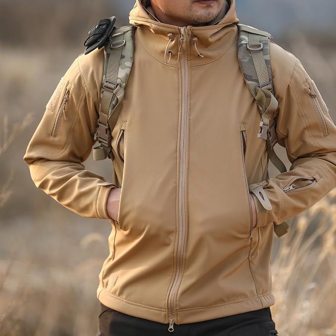 Men's Military Tactical Jacket Fleece Lined Hooded Mens Softshell Jacket Waterproof Windproof and Warm Winter Coat