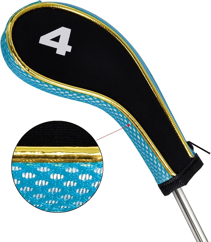 Andux Gold Golf Iron Club Head Covers No. on Both Sides Long Neck with Zipper 12pcs/Set