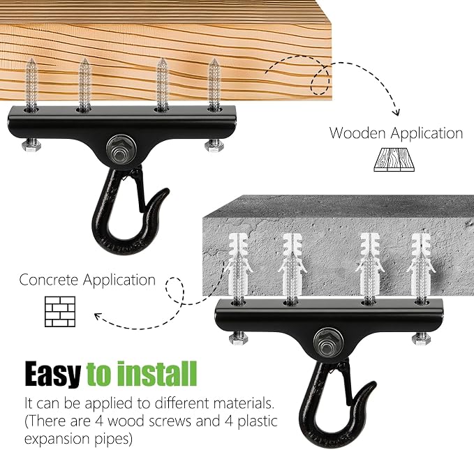 Heavy Punching Bag Hanger | Wall/Ceiling Mount Hook with 180° / 360° Rotation | Wood Beam Holder for Boxing, Weight Training, Aerial Yoga Swing & Hammock