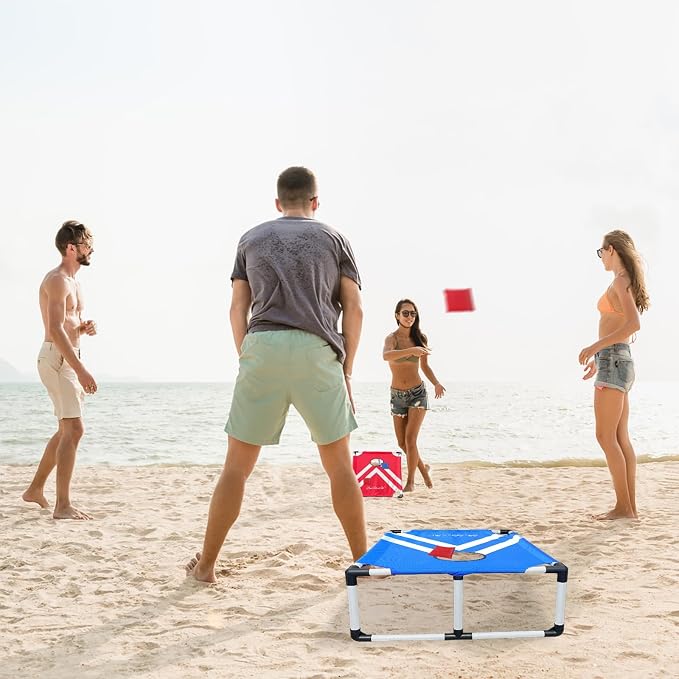 Portable Cornhole Set PVC Framed Corn Holes Outdoor Game Set with 2 Cornhole Boards, 8 Cornhole Bean Bags and Carrying Case, Camping Games Indoor Outdoor for Adults, Travel Camping Accessory