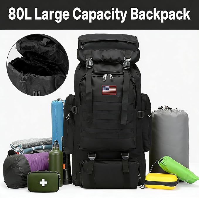 JUMAHE 80L 2-pack Hiking Backpack for Men with Sling Tactical Backpack - Rucksack Molle Military Tactical Waterproof Lightweight Camping Backpack 3 Day Assault Pack for Travel, Climbing, Backpacking