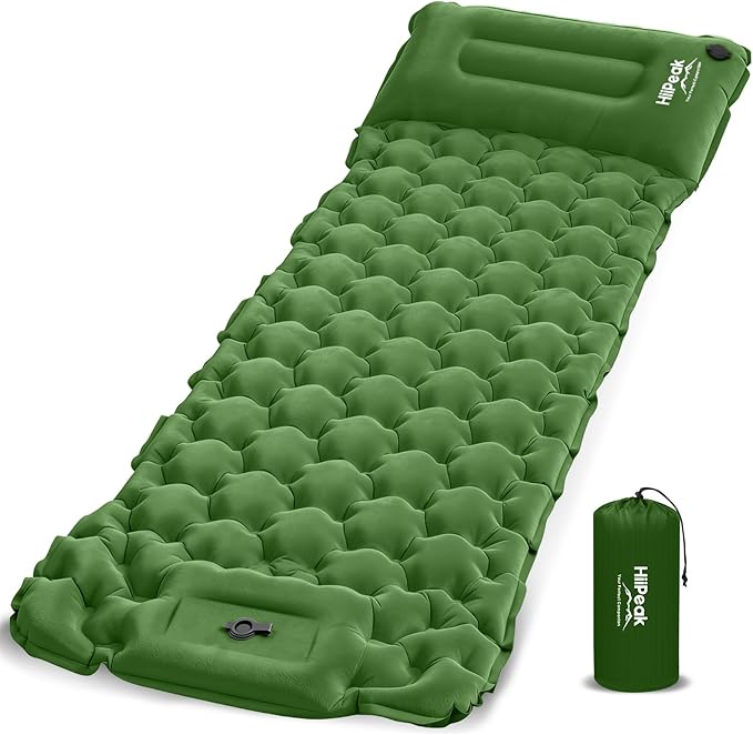 HiiPeak Camping Sleeping Pad, Suede Top Camping Mat with Pillow, Built-in Foot Pump Inflatable Sleeping Pads Compact for Camping Backpacking Hiking Traveling Tent