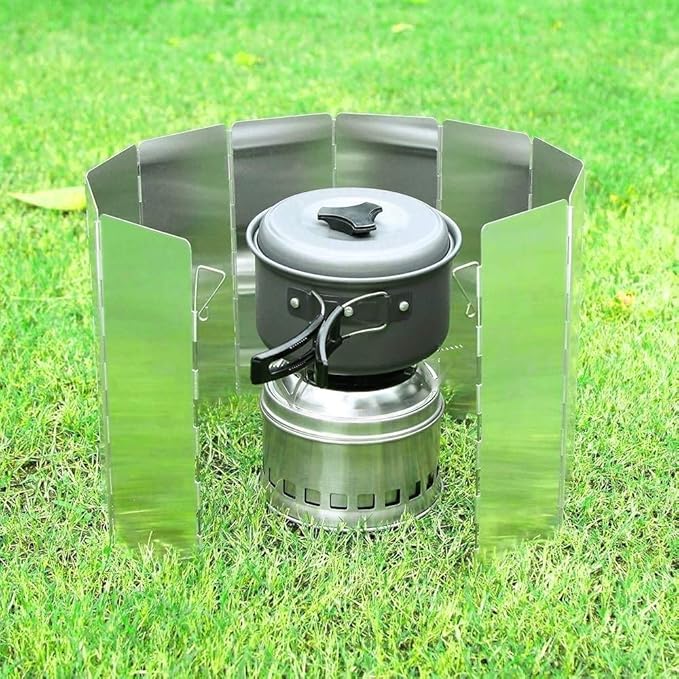 Ohuhu Wood Burning Camp Stoves + 10 Plates Camp Stove Windscreen for Camping Picnic, Backpacking, Cooking