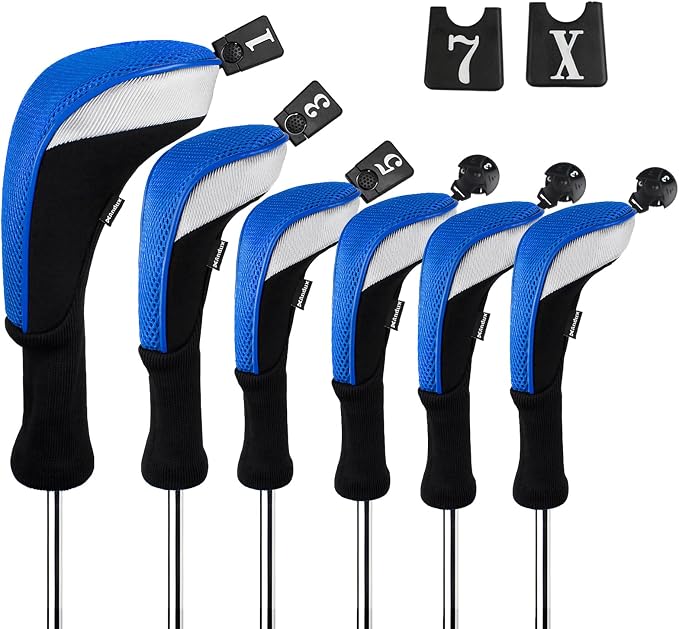 Andux 6pcs/Set Golf Club Head Covers Woods Hybrid Long Neck | 3 Hybrid Club Head Covers + 3 Woods Club Head Covers