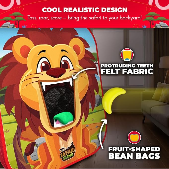 Swooc Games® - Safari Sling | 2-in-1 Bean Bag Toss Game for Kids | 5-Second Setup Kids Cornhole Game Set | Outdoor Toddler Activities | Backyard Party Games | Corn Hole Set Toddler Bean Bag Toss
