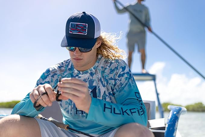 HUK Men's Mesh Trucker Snapback Hat | Anti-Glare Fishing Hat