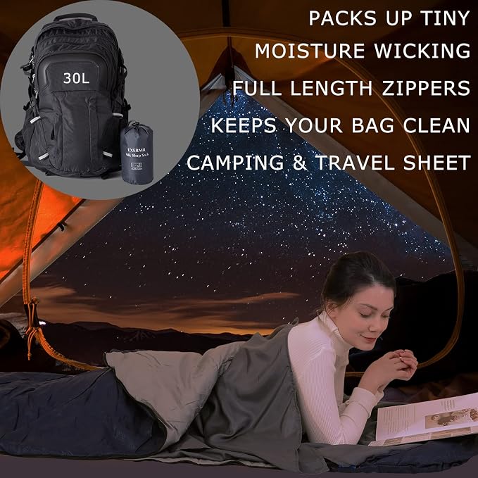 100% Silk Sleep Sack with Zippers on 3 Sides, 87”x43” Large Sleeping Liners for Hotels, Travel & Camping, Multifunctional Travel Sheets (Unzipped:87”x87”) for Adults, Lightweight, All Seasons