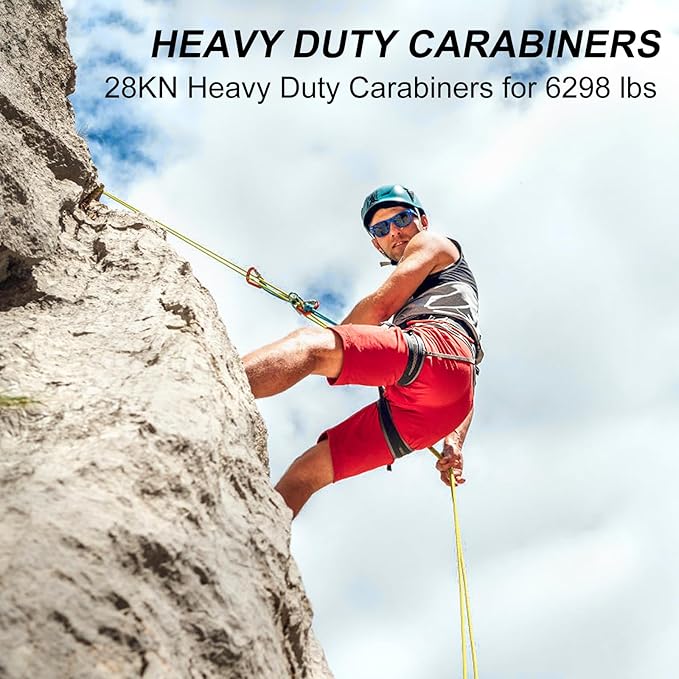 NewDoar 28KN UIAA & CE Certified Auto Climbing Carabiner Professional Heavy Duty Caribeaner for Rappelling D-Shaped