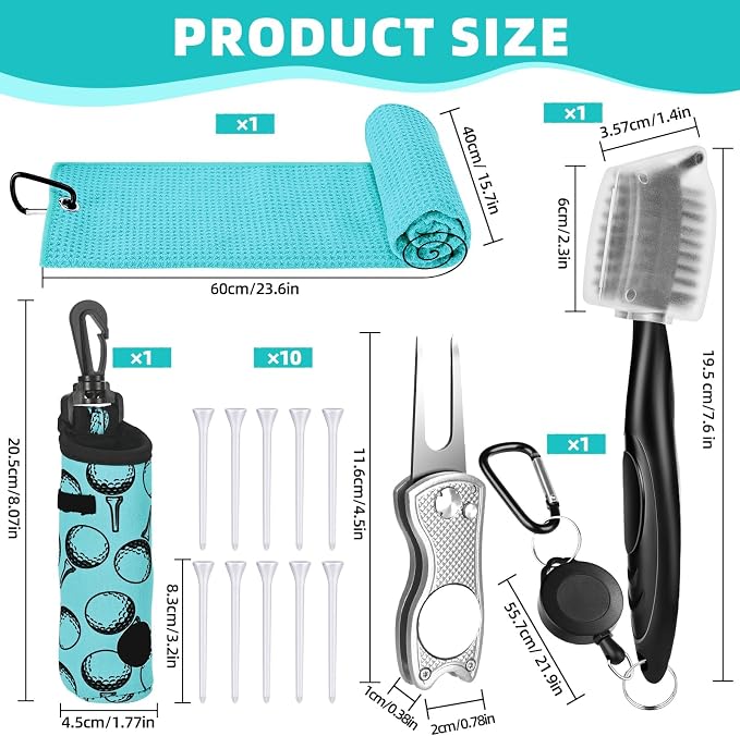 15 Pcs Golf Accessories Kit, Includes Cleaner Brush Towel Tees Golf Ball Bag with Hook Divot Tool with Ball Marker, Golf Essentials Kit for Women Man Gifts