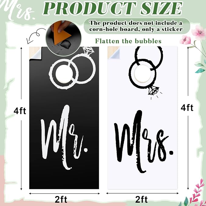 11 Pcs Wedding Cornhole Set for Reception, Mr & Mrs Cornhole Game with 8 Bean Bags & Board Wraps, Outdoor Lawn Toss Game for Wedding Party & Bridal Shower(Boards Not Included)