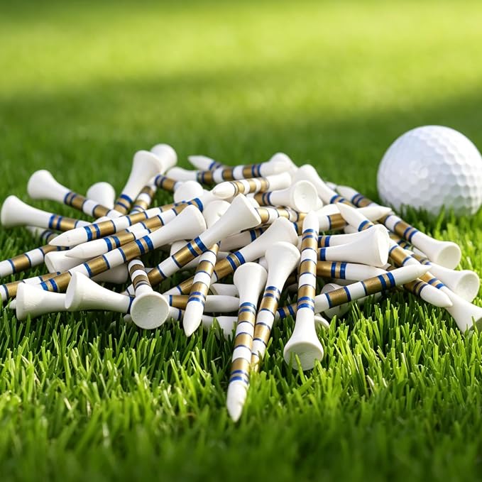 Golf Tees Wood 3 1/4 2 3/4 Inch Value 500/1000 Pack with Bright Colors & Consistent Height, High Visibility with Gold Stripes for Course Practice