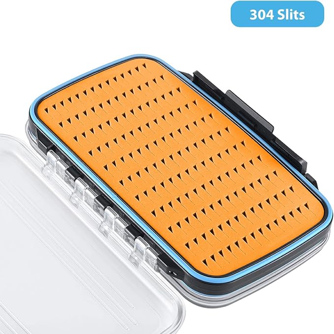 Gonex Fly Boxes for Fly Fishing Jig Boxes Two-Sided Waterproof Lightweight Fly Fishing Box Easy Grip Transparent Lid Fly Fishing Lures Box, 7.3"x 4.6"x 1.5", Orange