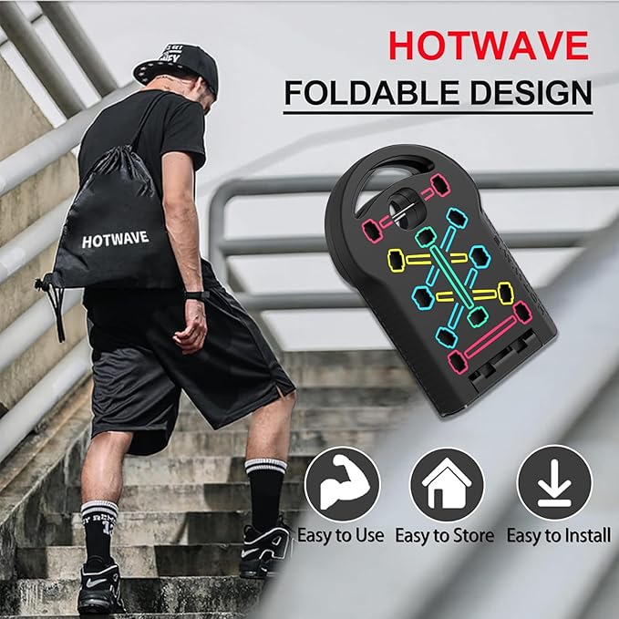 HOTWAVE Push Up Board Fitness, Portable Foldable 20 in 1 Push Up Bar at Home Gym, Pushup Handles for Floor. Professional Strength Training Equipment For Man and Women