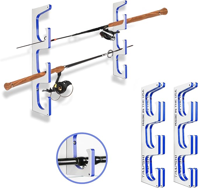 TRAPSKI Made in the USA Premium Fishing Rod/Pole Holder Rack Organizer | Wall or Boat Mounting Fishing Rod Rack | Marine Grade HDPE Plastic | Pole Holder for up to 6 Rods | Stackable - 2 Pack