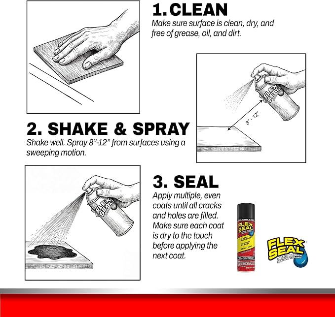 Flex Seal, 14 oz, 2-Pack, Black, Stop Leaks Instantly, Waterproof Rubber Spray On Sealant Coating, Perfect for Gutters, Wood, RV, Campers, Roof Repair, Skylights, Windows, and More