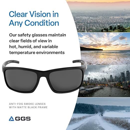 Bullhead Safety Eyewear Pompano Glasses – Anti-Fog, Lightweight, Scratch Resistant, UV Light Blocking Sunglasses for Driving, Golf, Boating, Outdoor Work, Gray Lens