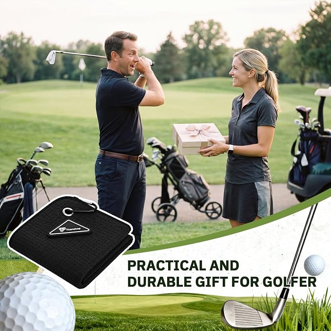 Thenshop 3 Pack Magnetic Golf Towels with Clips 16 x 16 Waffle Microfiber Cleaning Cloth with Internal Scrubbing Pocket and Carabiner Golf Accessories for Bags Carts Clubs Men Women