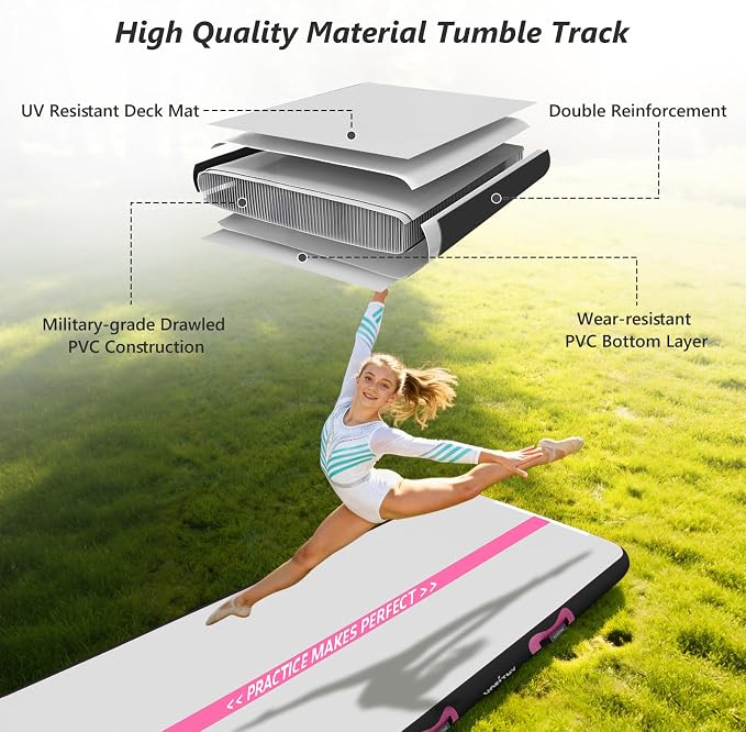 VOFiTNY All Purpose Gymnastics Mat 6.6/10/13/16/20 ft Sturdy Inflatable Tumble Track for Home/Gym