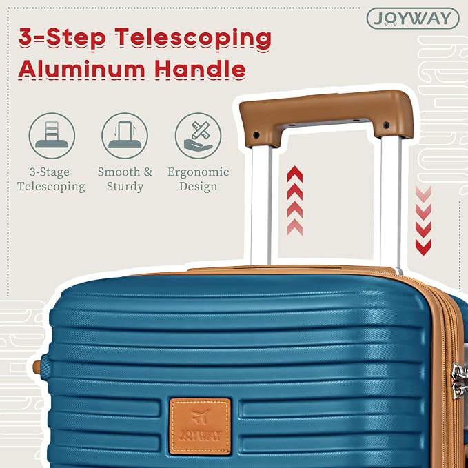Joyway Expandable Luggage Sets 5 Piece, Lightweight Hard Shell Travel Suitcase Set with Spinner Wheels and TSA Lock (5 piece set，Blue)