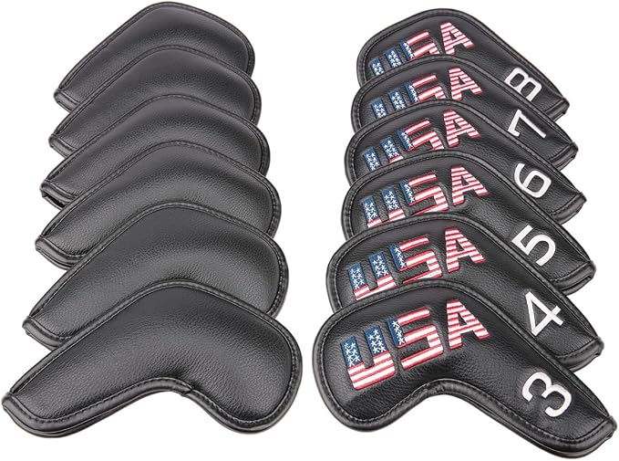 Black Leather USA Golf Club Iron Wedge Head Covers Fit All Brands