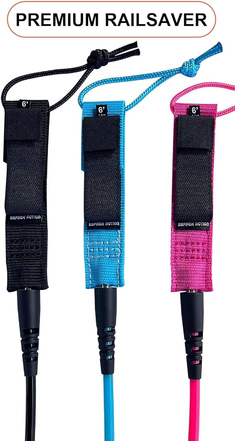 SIXPACK ACTION Classic Surfboard Leash, 6ft/7ft/8ft/9ft Pro Comp Surf Leash, Leg Rope with Superior Anti-Slip Cuff and Flexible Horn Connector