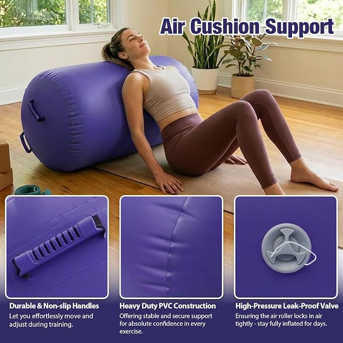 Gymnastics Air Roller Air Barrel Inflatable Tumbling Mat, Tumble Track Backhandspring Mat Gymnastic Equipment with Pump for Yoga Training Cheerleading Home Use