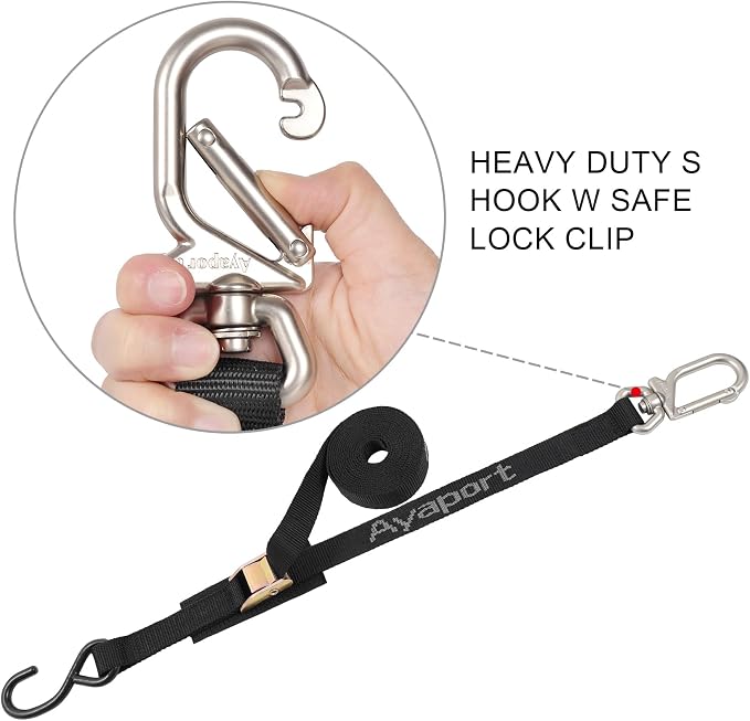 Ayaport Cam Buckle Tie Down Straps 10 feet with Swivel Carabiner Hook for Motorcycle, Kayak, Car, Truck, Dirt Bike