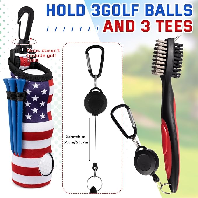 13 Pcs American Flag Golf Accessories Kit, Patriotic Mallet Putter Cover Set with Towel, Tees, Ball Bag & Divot Tool, 4th of July 250th Golf Gifts for Men Father