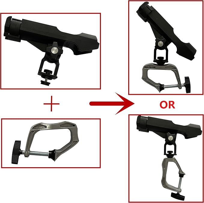 HiUmi Fishing Boat Rods Holder with Large Clamp Opening 360 Degree Adjustable Fishing Rod Racks Folding Holder