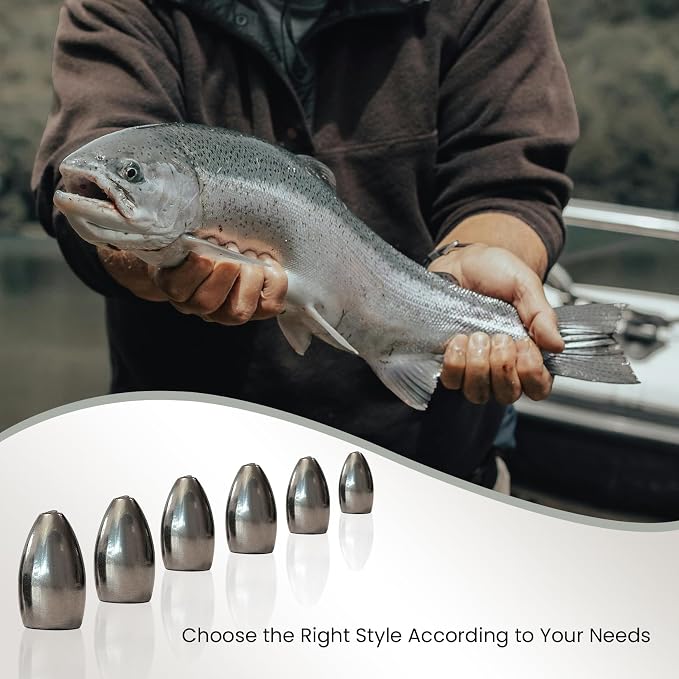 Pristis 12 pcs Tungsten Fishing Weights, Compact Bullet Sinkers Kit for Fishing line, Drop Shot Texas Carolina Rig Hook Weight for Bass Walleye Perch Trout Crappie Bait