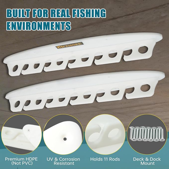Wall Mount HDPE Fishing Rod Holder for 11 Rods – Heavy-Duty Vertical Rod Rack with Thickened Design, UV & Corrosion Resistant Storage for Dock, Garage & Boathouse