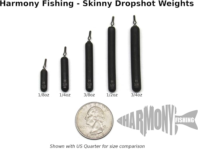 Harmony Fishing - Tungsten Skinny/Cylinder Dropshot Fishing Weights (Chip-Proof Oxide Coated, Lead-Free)