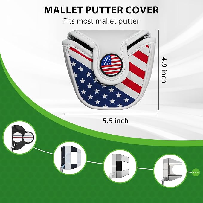 Golf Club Head Covers,4pcs or 1pc USA Golf Head Covers for Woods and Driver Fairway Hybrid - PU Leather Mallet Blade Putter for Men Women Golf Enthusiast