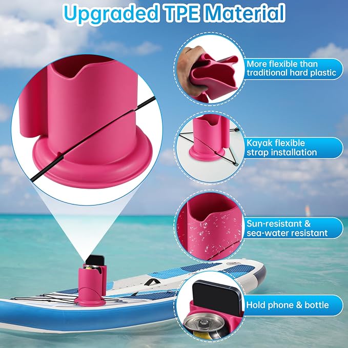 Paddle Board Cup Holder, Kayak Cup Holder 2-in-1 Drink & Phone Holder, Paddleboard and Kayak Accessories for SUP, Kayaking, Fishing, Yoga, or Surfing Adventures(Pink,2Pack)