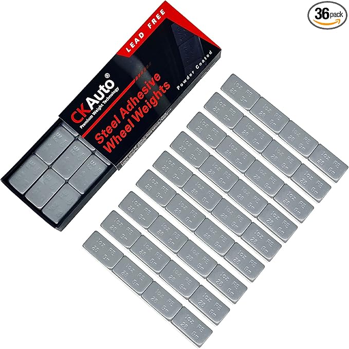 CKAuto 1oz, Grey, Adhesive Stick on Wheel Weights,EasyPeel Tape, 36oz/Box, US Quality(36pcs)