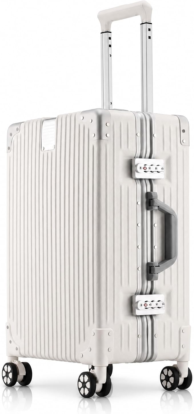 20 Inch Carry On Luggage with Aluminum Frame, Zipperless PC Hard Shell Suitcase with TSA Lock & 360° Spinner Wheels, Airline Approved Carry-On, White