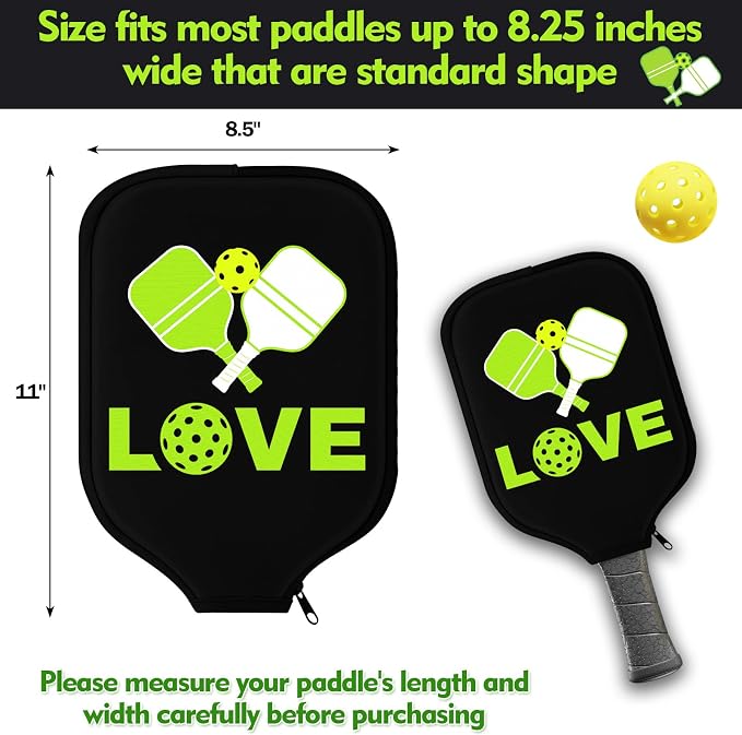 Poen 4 Pcs Ball Paddle Covers 8.5 x 11 Inch Standard/Elongated Paddle Cover Protective Neoprene Racket Sleeve Bag with Zipper Universal Case Fits 8.25 Wide for Sports Men Women Gift